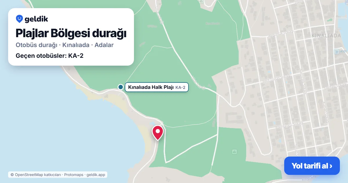 Plajlar Bölgesi otobüs durağı haritada: konumu ve yakındaki duraklar