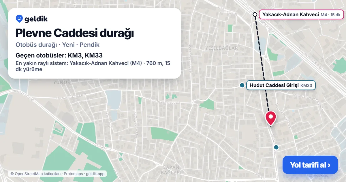 Plevne Caddesi otobüs durağı haritada: konumu ve yakındaki duraklar