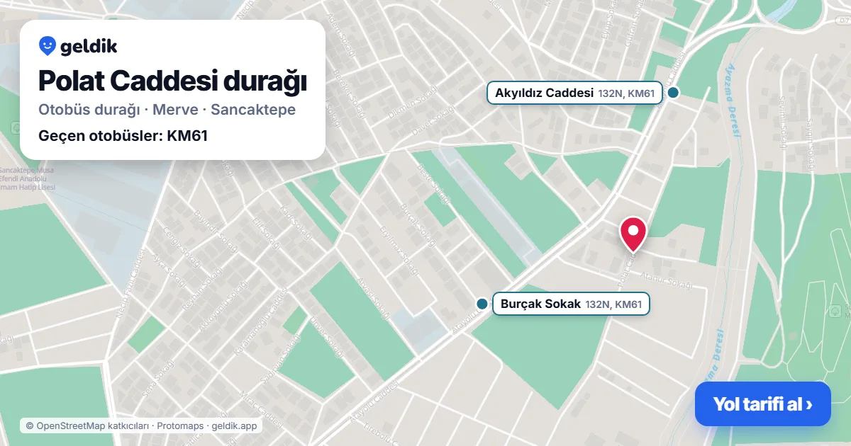 Polat Caddesi otobüs durağı haritada: konumu ve yakındaki duraklar