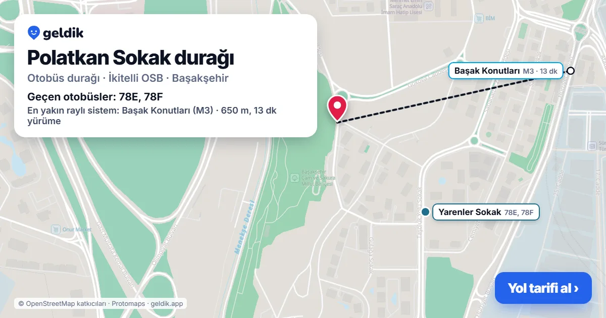 Polatkan Sokak otobüs durağı haritada: konumu ve yakındaki duraklar