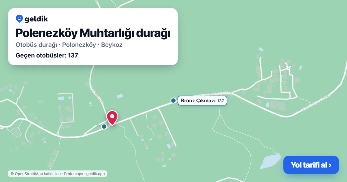 Polenezköy Muhtarlığı otobüs durağı haritada: konumu ve yakındaki duraklar