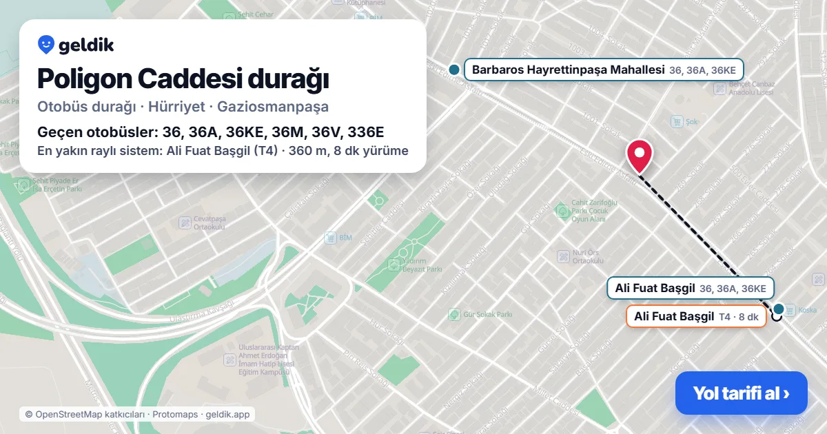 Poligon Caddesi otobüs durağı haritada: konumu ve yakındaki duraklar