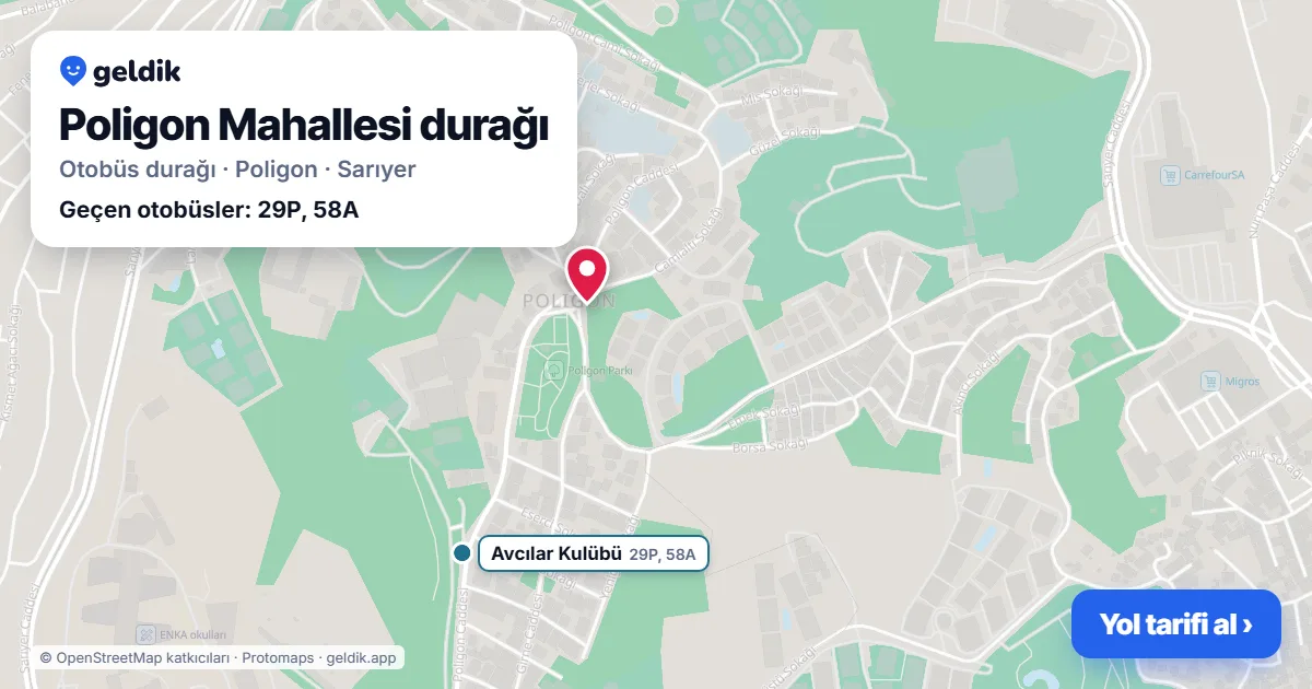Poligon Mahallesi otobüs durağı haritada: konumu ve yakındaki duraklar