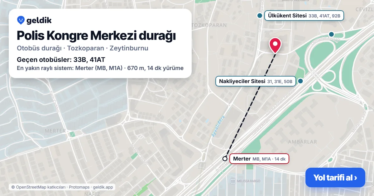 Polis Kongre Merkezi otobüs durağı haritada: konumu ve yakındaki duraklar