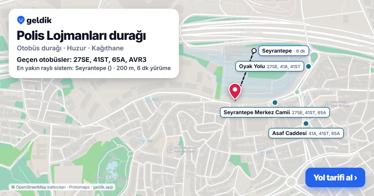 Polis Lojmanları otobüs durağı haritada: konumu ve yakındaki duraklar