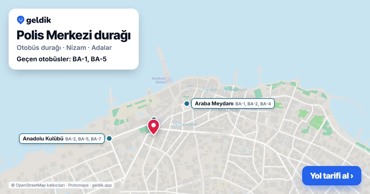 Polis Merkezi otobüs durağı haritada: konumu ve yakındaki duraklar