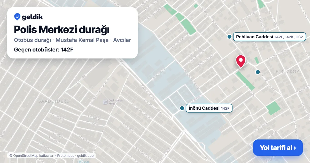 Polis Merkezi otobüs durağı haritada: konumu ve yakındaki duraklar