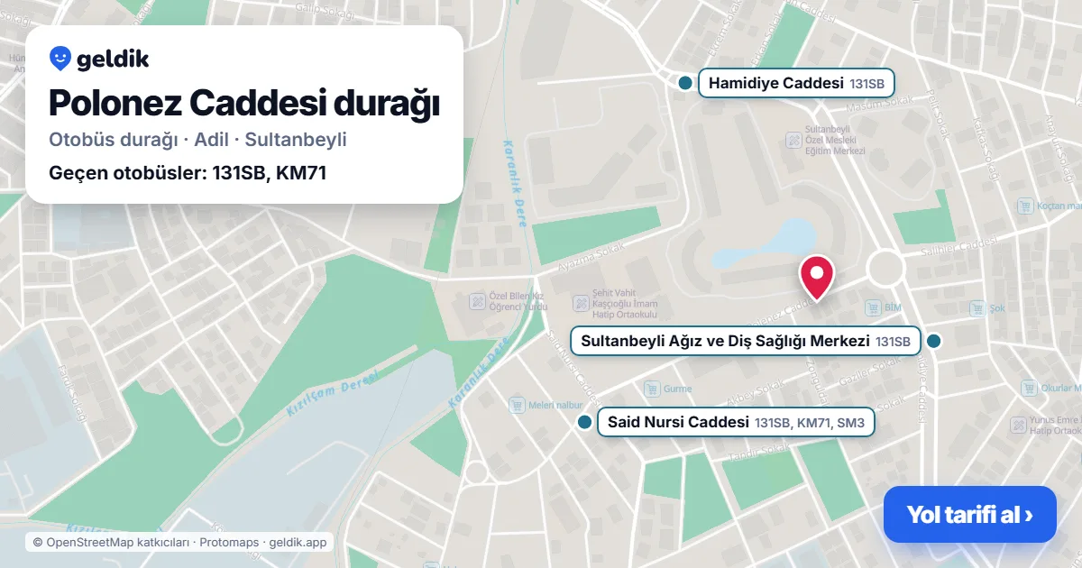 Polonez Caddesi otobüs durağı haritada: konumu ve yakındaki duraklar