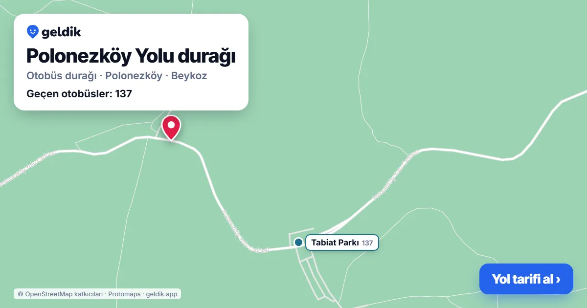 Polonezköy Yolu otobüs durağı haritada: konumu ve yakındaki duraklar