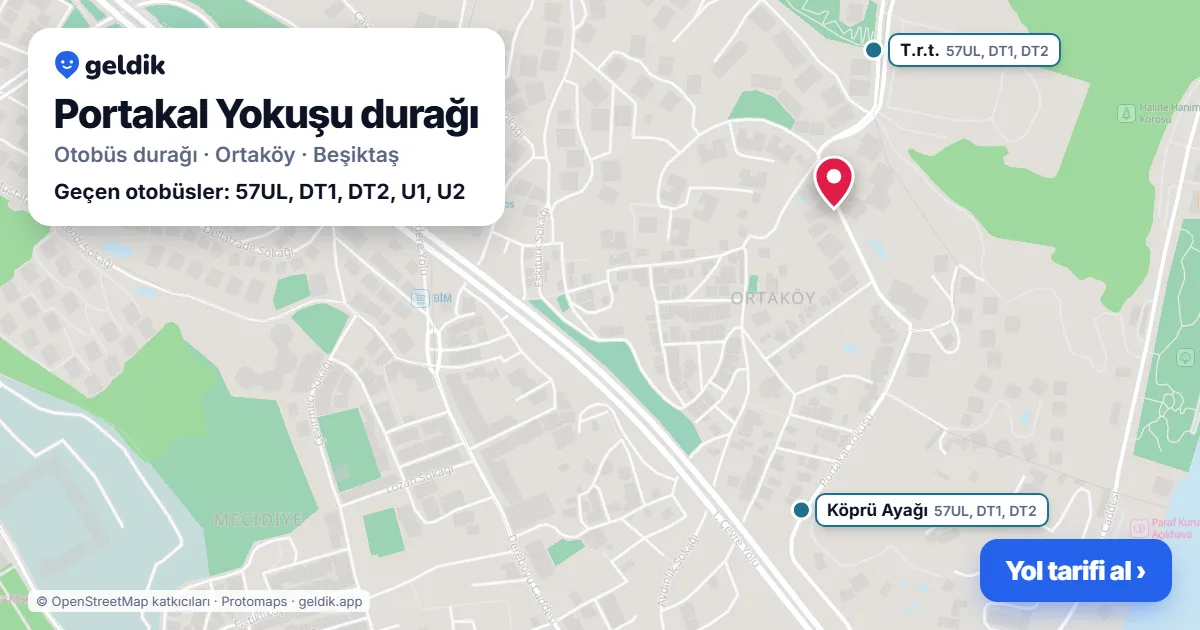 Portakal Yokuşu otobüs durağı haritada: konumu ve yakındaki duraklar