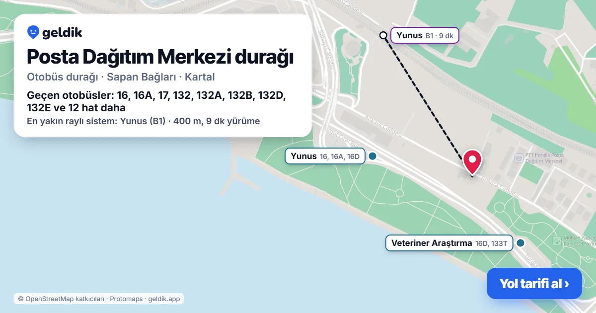 Posta Dağıtım Merkezi otobüs durağı haritada: konumu ve yakındaki duraklar