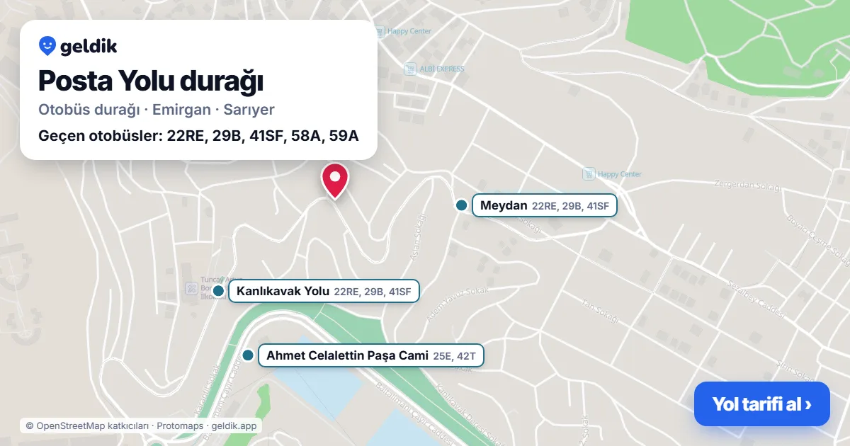 Posta Yolu otobüs durağı haritada: konumu ve yakındaki duraklar