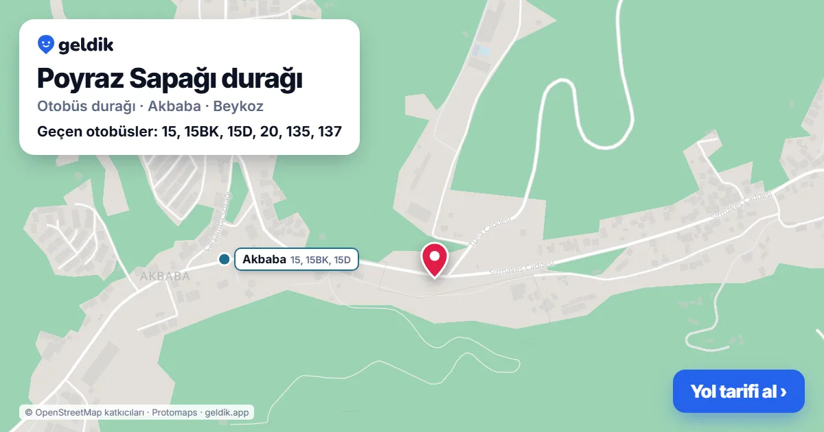 Poyraz Sapağı otobüs durağı haritada: konumu ve yakındaki duraklar