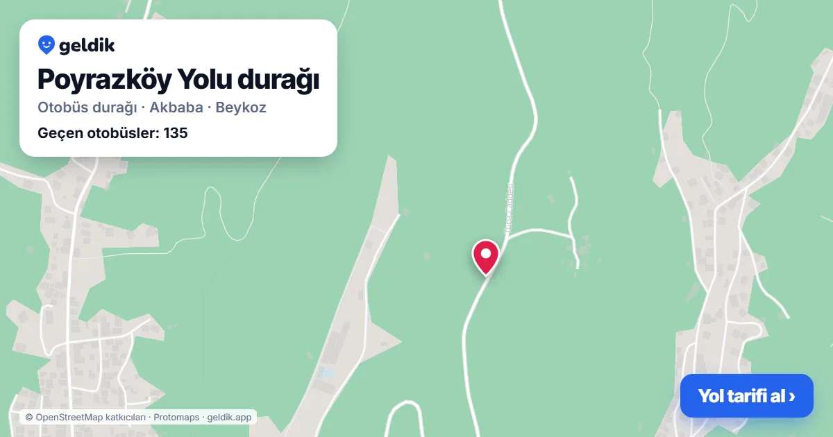 Poyrazköy Yolu otobüs durağı haritada: konumu ve yakındaki duraklar