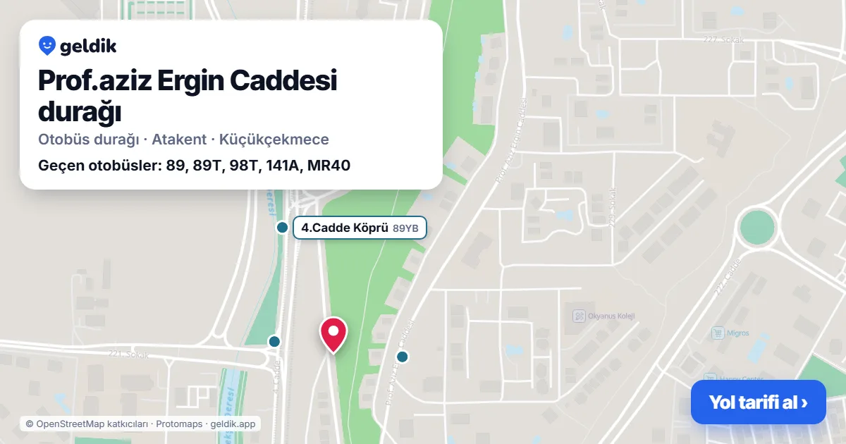 Prof.aziz Ergin Caddesi otobüs durağı haritada: konumu ve yakındaki duraklar