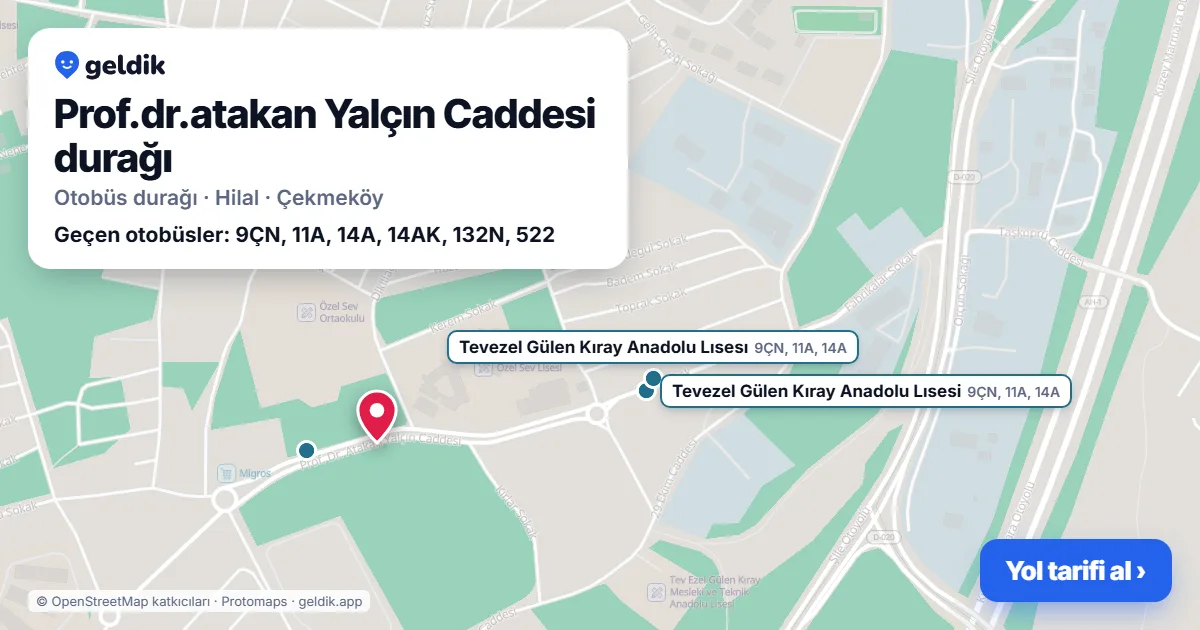 Prof.dr.atakan Yalçın Caddesi otobüs durağı haritada: konumu ve yakındaki duraklar