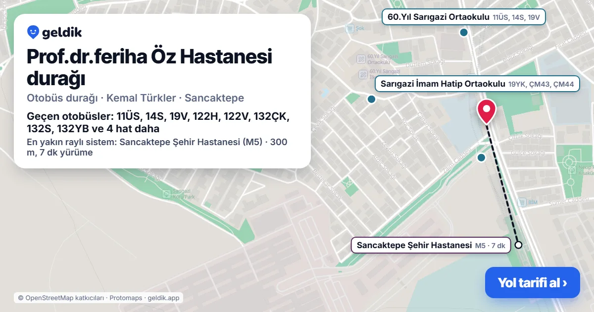 Prof.dr.feriha Öz Hastanesi otobüs durağı haritada: konumu ve yakındaki duraklar