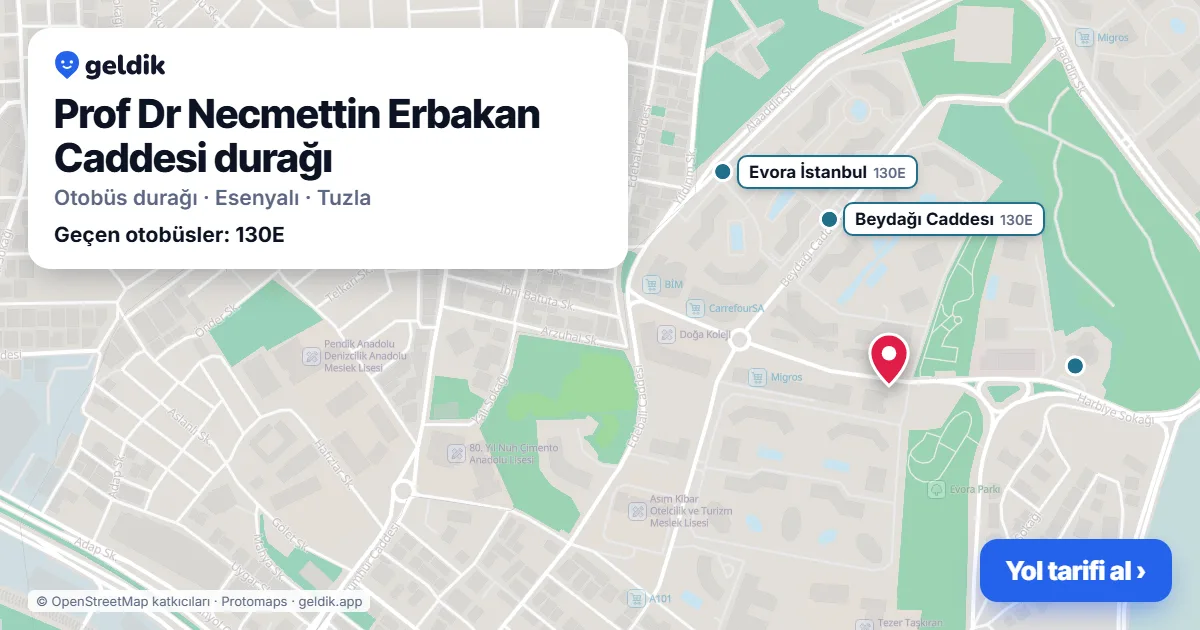 Prof Dr Necmettin Erbakan Caddesi otobüs durağı haritada: konumu ve yakındaki duraklar