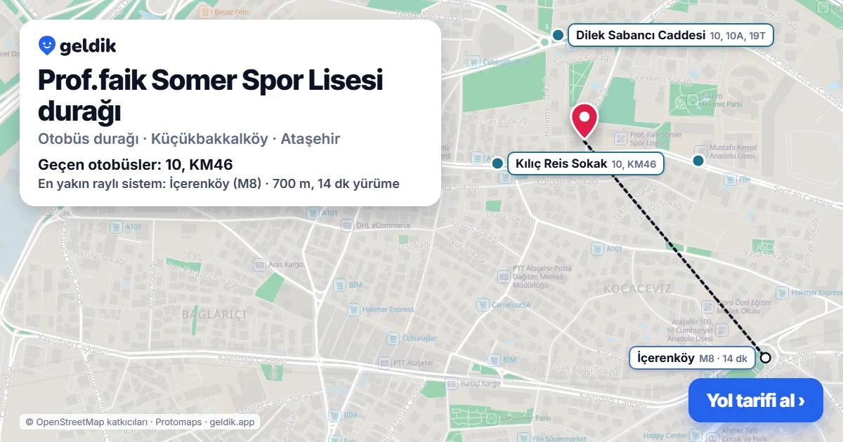 Prof.faik Somer Spor Lisesi otobüs durağı haritada: konumu ve yakındaki duraklar
