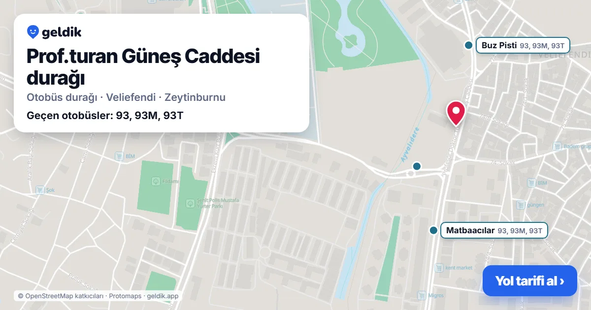 Prof.turan Güneş Caddesi otobüs durağı haritada: konumu ve yakındaki duraklar