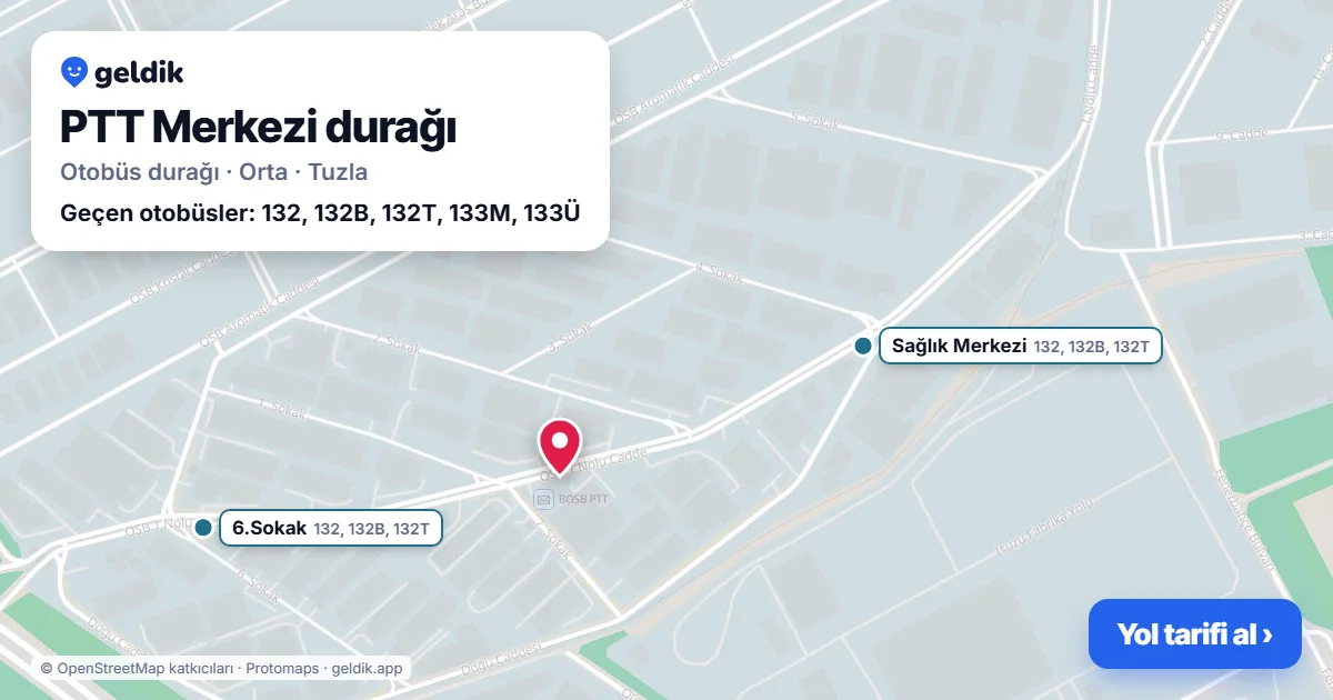 PTT Merkezi otobüs durağı haritada: konumu ve yakındaki duraklar