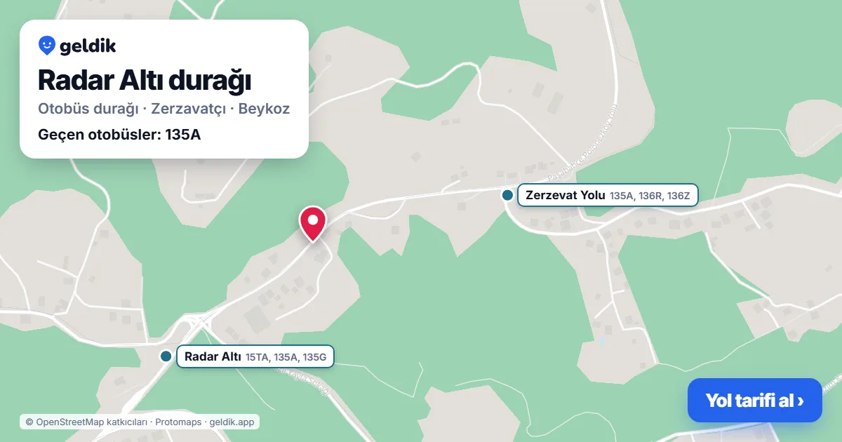 Radar Altı otobüs durağı haritada: konumu ve yakındaki duraklar