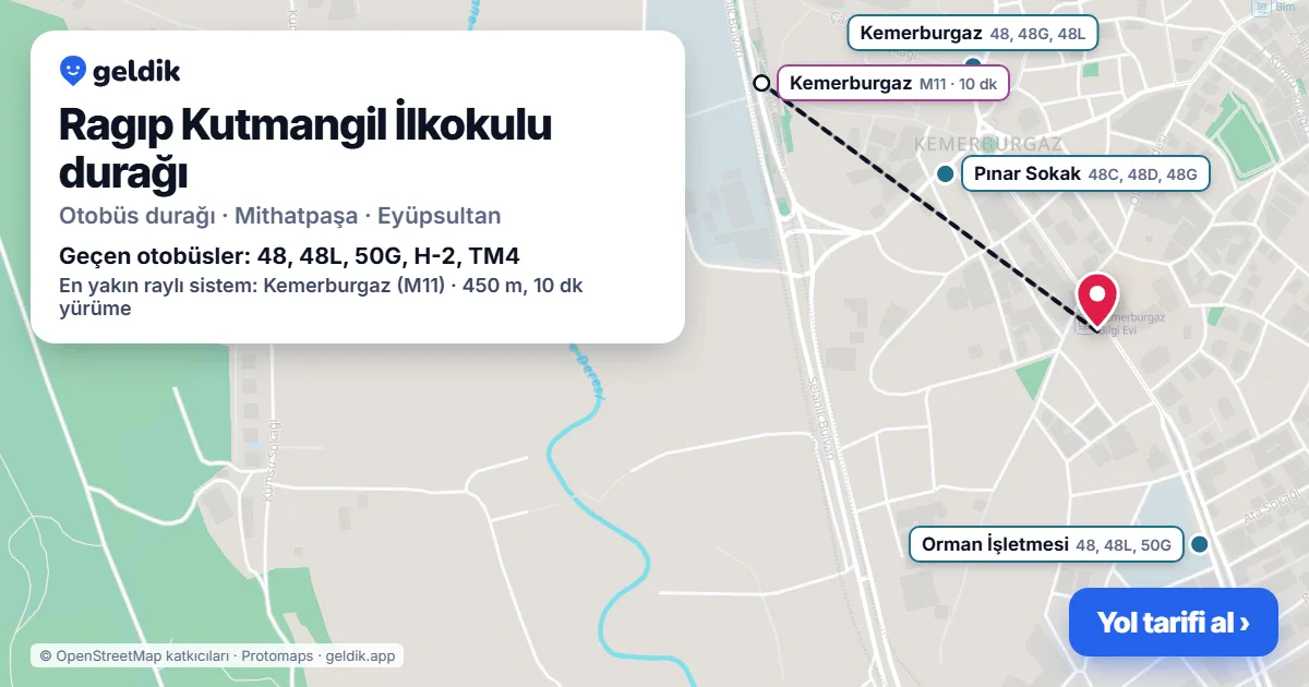 Ragıp Kutmangil İlkokulu otobüs durağı haritada: konumu ve yakındaki duraklar