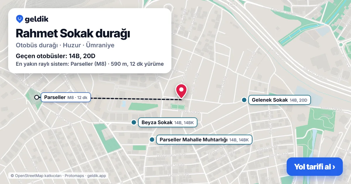 Rahmet Sokak otobüs durağı haritada: konumu ve yakındaki duraklar
