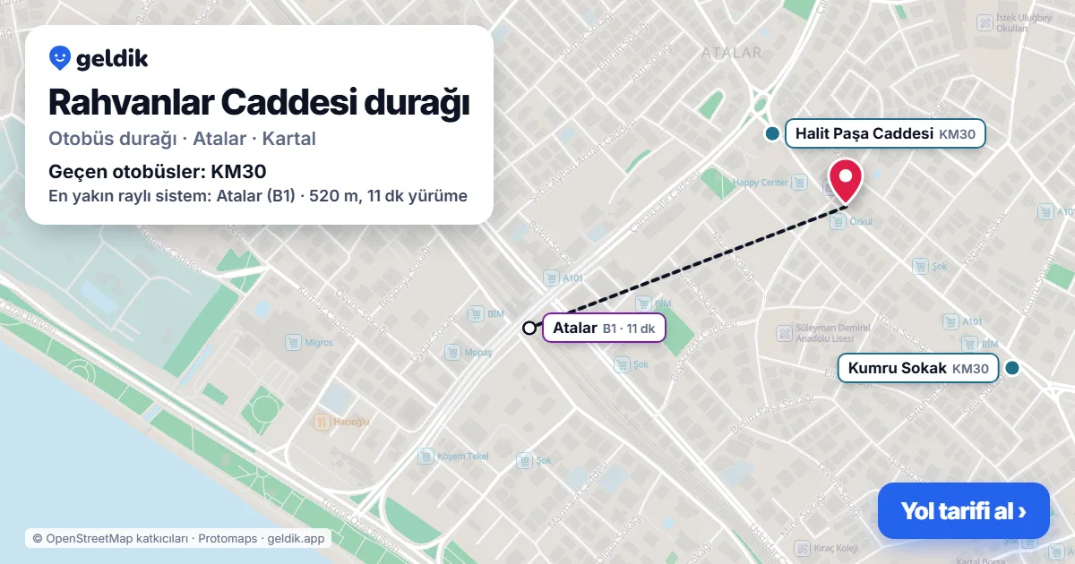 Rahvanlar Caddesi otobüs durağı haritada: konumu ve yakındaki duraklar