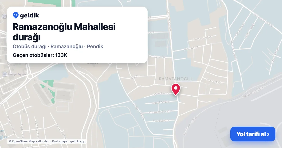 Ramazanoğlu Mahallesi otobüs durağı haritada: konumu ve yakındaki duraklar