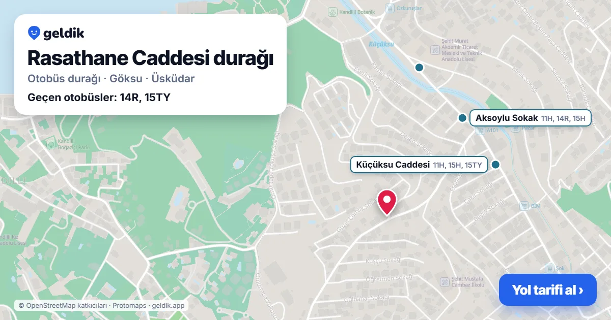 Rasathane Caddesi otobüs durağı haritada: konumu ve yakındaki duraklar