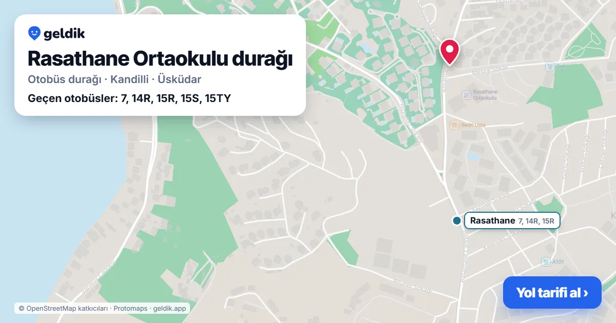 Rasathane Ortaokulu otobüs durağı haritada: konumu ve yakındaki duraklar