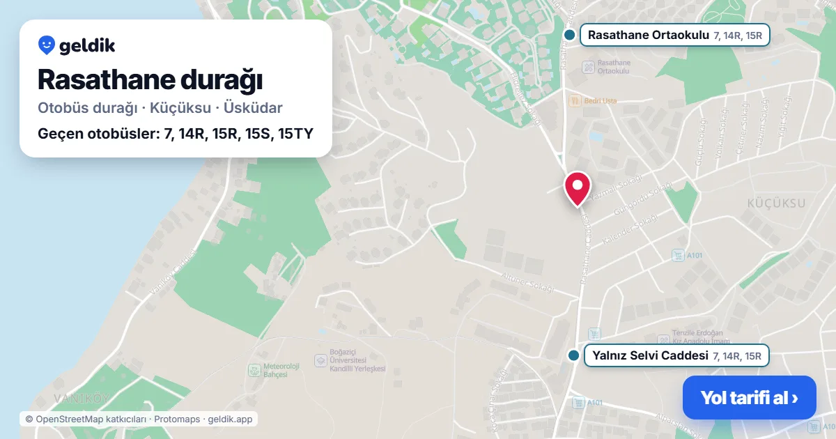 Rasathane otobüs durağı haritada: konumu ve yakındaki duraklar