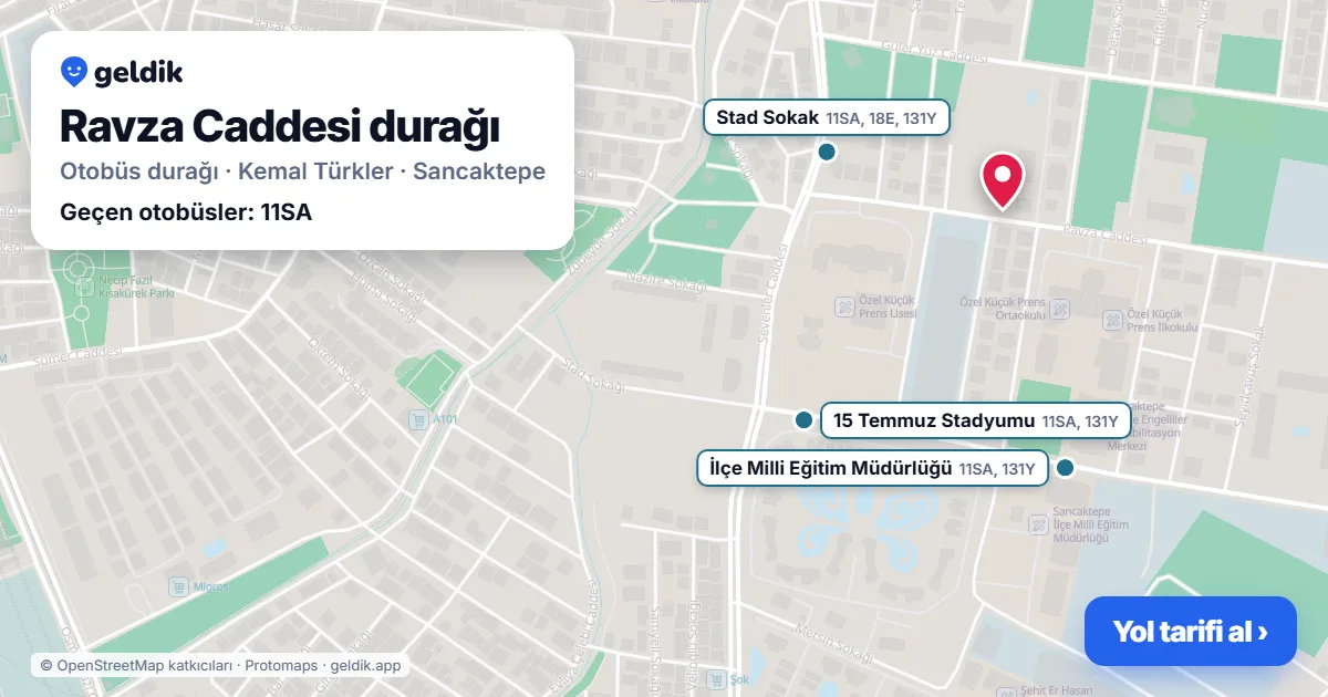 Ravza Caddesi otobüs durağı haritada: konumu ve yakındaki duraklar