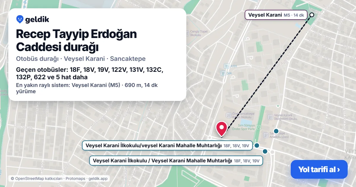 Recep Tayyip Erdoğan Caddesi otobüs durağı haritada: konumu ve yakındaki duraklar