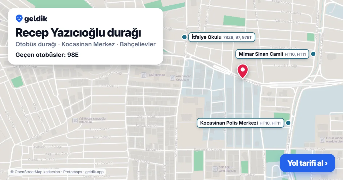 Recep Yazıcıoğlu otobüs durağı haritada: konumu ve yakındaki duraklar