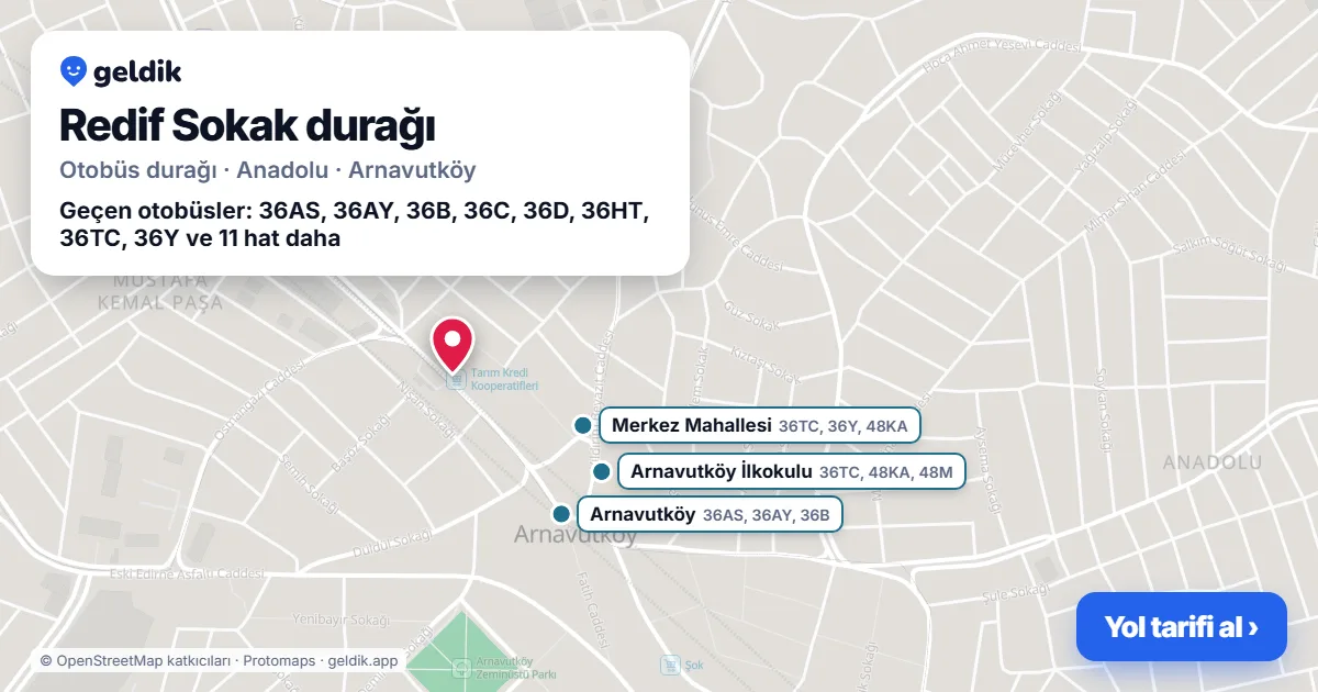 Redif Sokak otobüs durağı haritada: konumu ve yakındaki duraklar