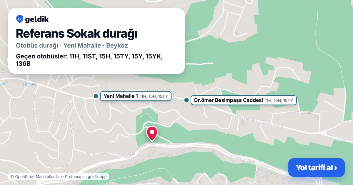 Referans Sokak otobüs durağı haritada: konumu ve yakındaki duraklar