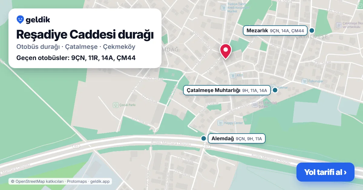 Reşadiye Caddesi otobüs durağı haritada: konumu ve yakındaki duraklar