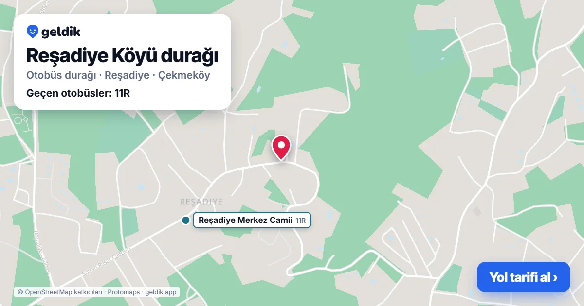Reşadiye Köyü otobüs durağı haritada: konumu ve yakındaki duraklar