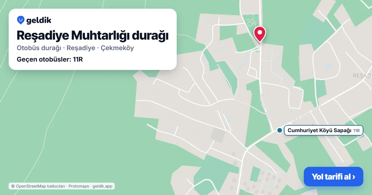 Reşadiye Muhtarlığı otobüs durağı haritada: konumu ve yakındaki duraklar
