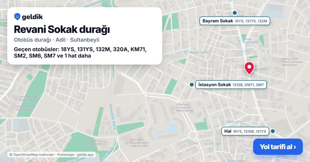 Revani Sokak otobüs durağı haritada: konumu ve yakındaki duraklar