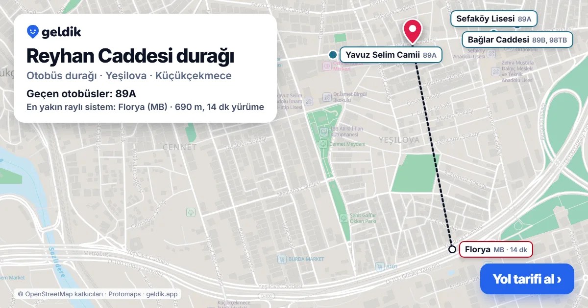 Reyhan Caddesi otobüs durağı haritada: konumu ve yakındaki duraklar