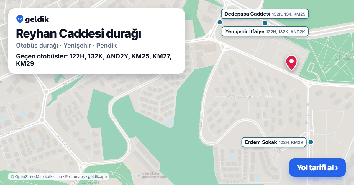 Reyhan Caddesi otobüs durağı haritada: konumu ve yakındaki duraklar