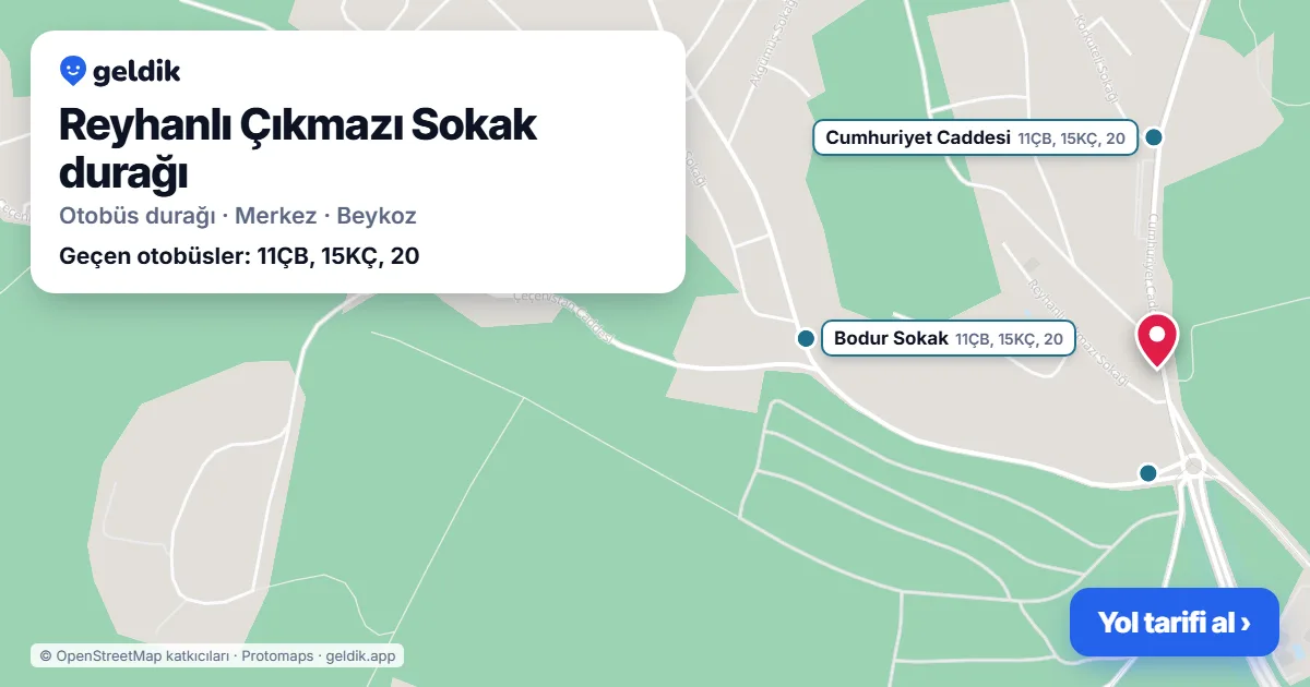 Reyhanlı Çıkmazı Sokak otobüs durağı haritada: konumu ve yakındaki duraklar