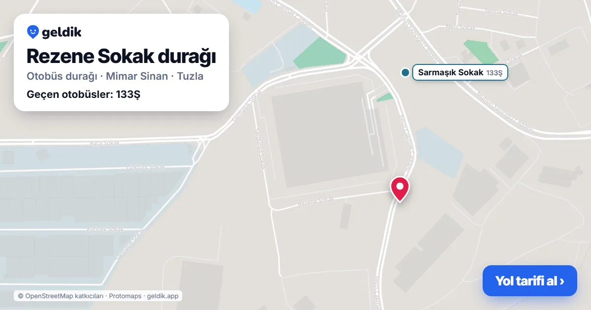 Rezene Sokak otobüs durağı haritada: konumu ve yakındaki duraklar