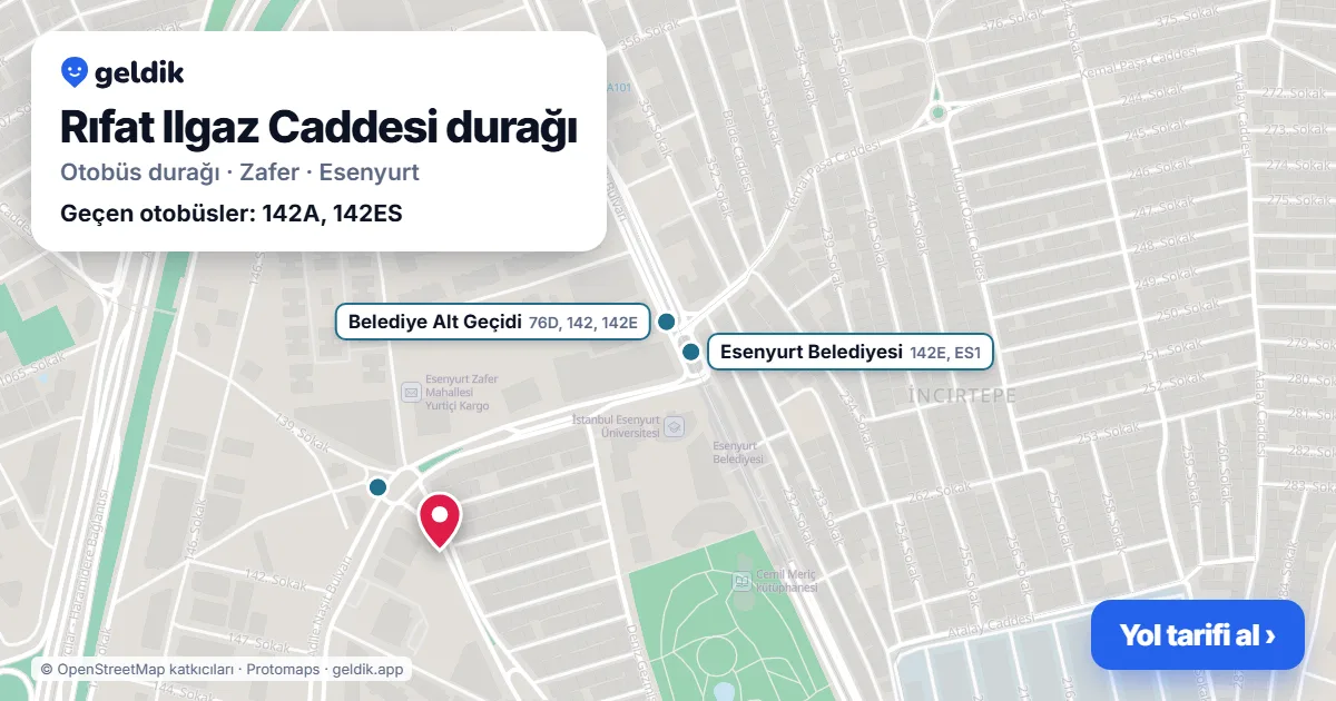 Rıfat Ilgaz Caddesi otobüs durağı haritada: konumu ve yakındaki duraklar