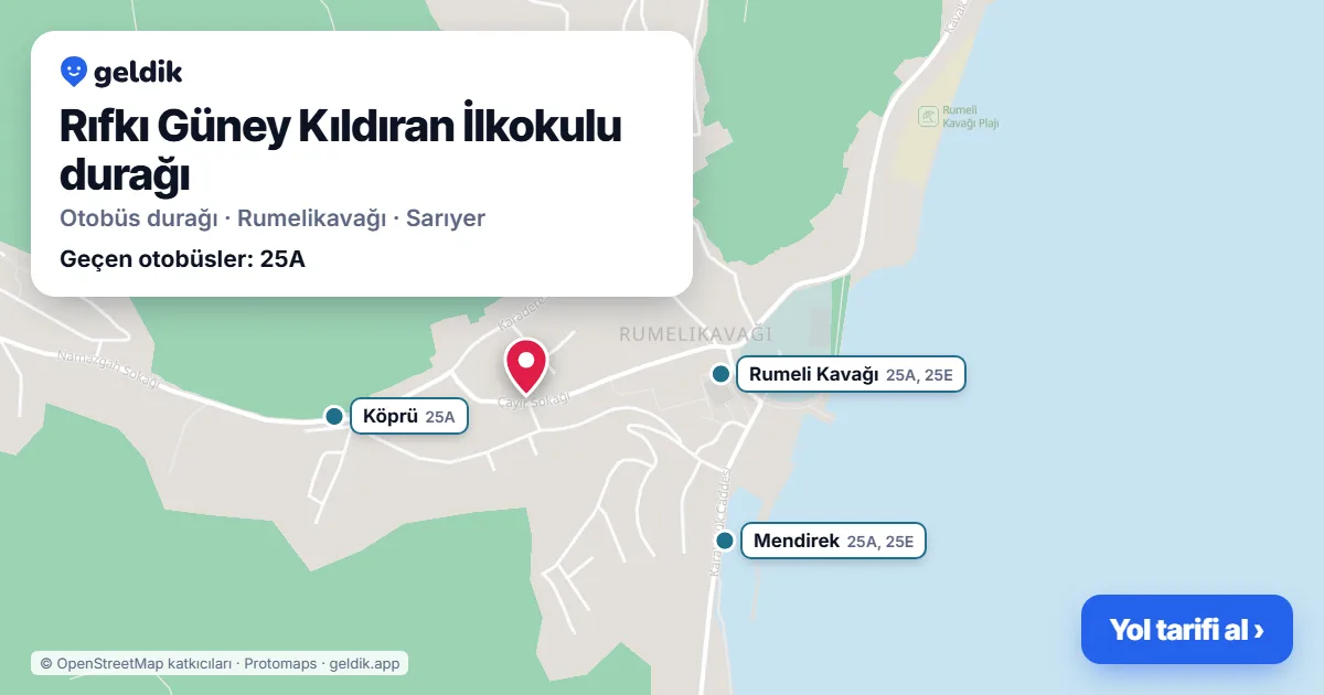 Rıfkı Güney Kıldıran İlkokulu otobüs durağı haritada: konumu ve yakındaki duraklar