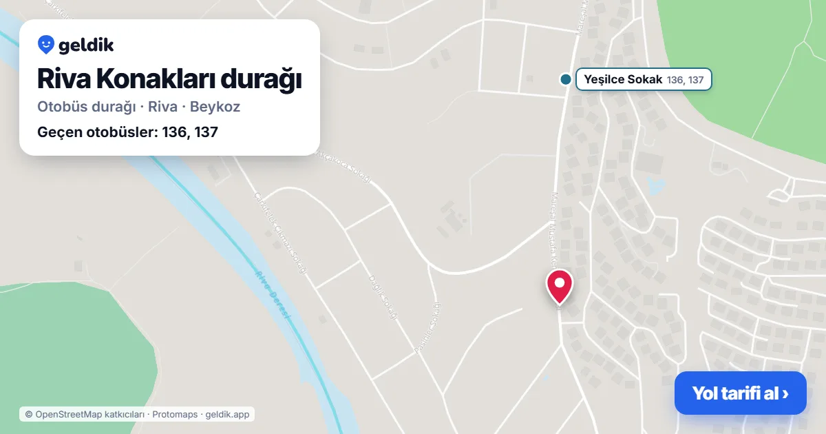 Riva Konakları otobüs durağı haritada: konumu ve yakındaki duraklar