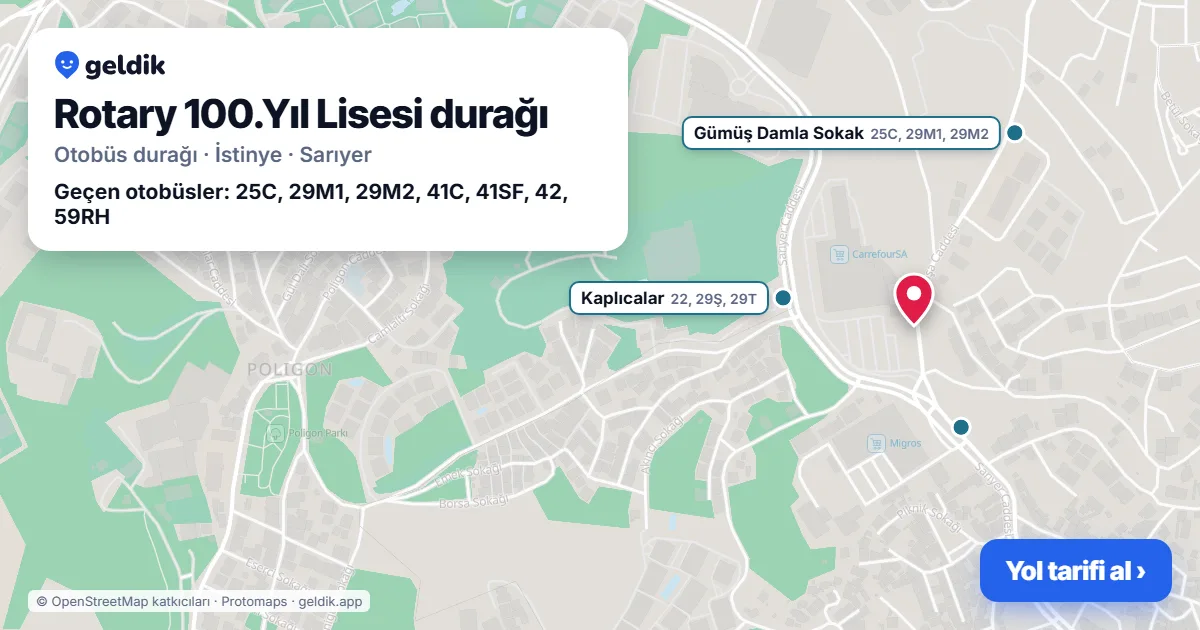 Rotary 100.Yıl Lisesi otobüs durağı haritada: konumu ve yakındaki duraklar